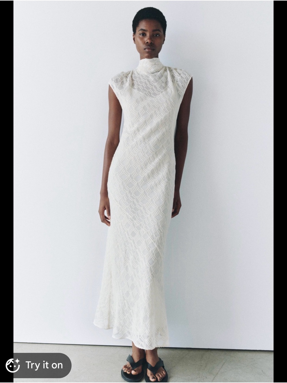 Zara Ivory Lace High-Neck Sleeveless Maxi Dress
